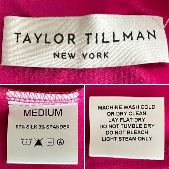 New 97% Silk Faux Wrap Elegant Vibrant Pink Taylor Tillman Long Sleeve Dress M - Picture 4 of 10